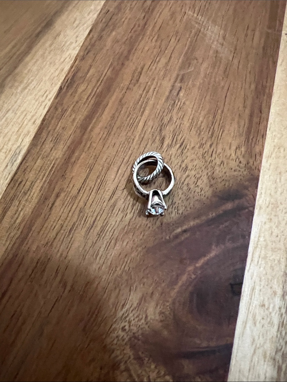 Silver Twisted Band and Solitaire Charm Set - Silver